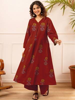 Printed Rust Viscose Rayon Co Ords for Women 7