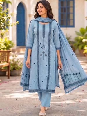 Women Ethnic Motifs Printed Regular Pure Cotton Kurta with Trousers & With Dupatta 1