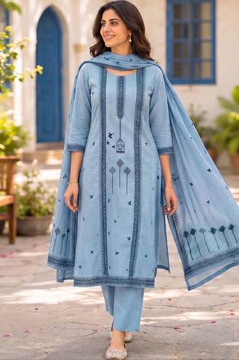 Women Ethnic Motifs Printed Regular Pure Cotton Kurta with Trousers & With Dupatta