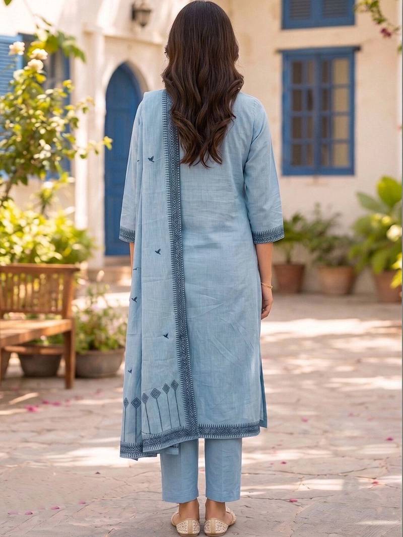 Women Ethnic Motifs Printed Regular Pure Cotton Kurta with Trousers & With Dupatta