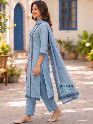 Women Ethnic Motifs Printed Regular Pure Cotton Kurta with Trousers & With Dupatta 3