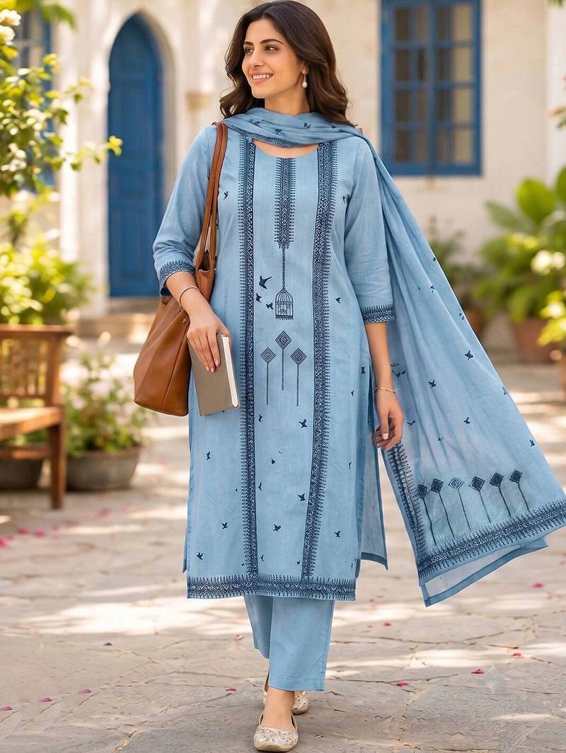 Women Ethnic Motifs Printed Regular Pure Cotton Kurta with Trousers & With Dupatta