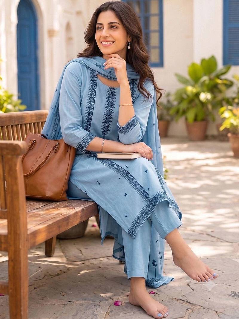 Women Ethnic Motifs Printed Regular Pure Cotton Kurta with Trousers & With Dupatta