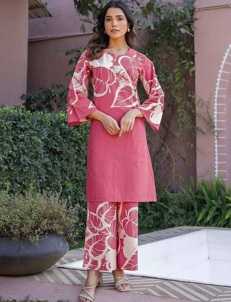 Printed Dusty Pink Cotton Co Ords for Women