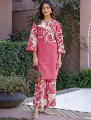 Printed Dusty Pink Cotton Co Ords for Women 4