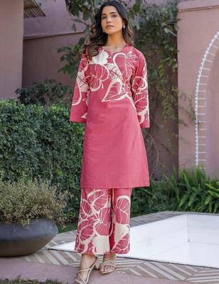 Printed Dusty Pink Cotton Co Ords for Women 5