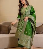 Women Ethnic Motifs Woven Design Regular Zari Kurta with Trousers & Dupatta
