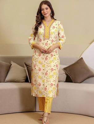 Women Floral Printed Regular Pure Cotton Kurta with Trousers & With Dupatta 1
