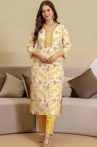 Women Floral Printed Regular Pure Cotton Kurta with Trousers & With Dupatta