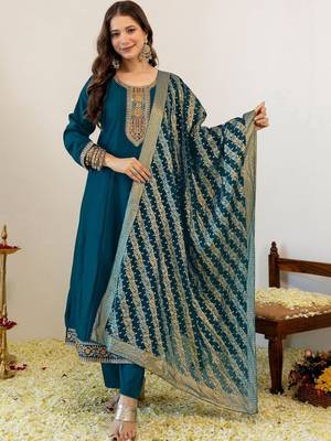 Women Ethnic Motifs Embroidered Tiered Thread Work Kurta with Trousers & With Dupatta 1