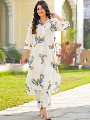 Printed Off White Cotton Co Ords for Women 1