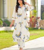 Printed Off White Cotton Co Ords for Women