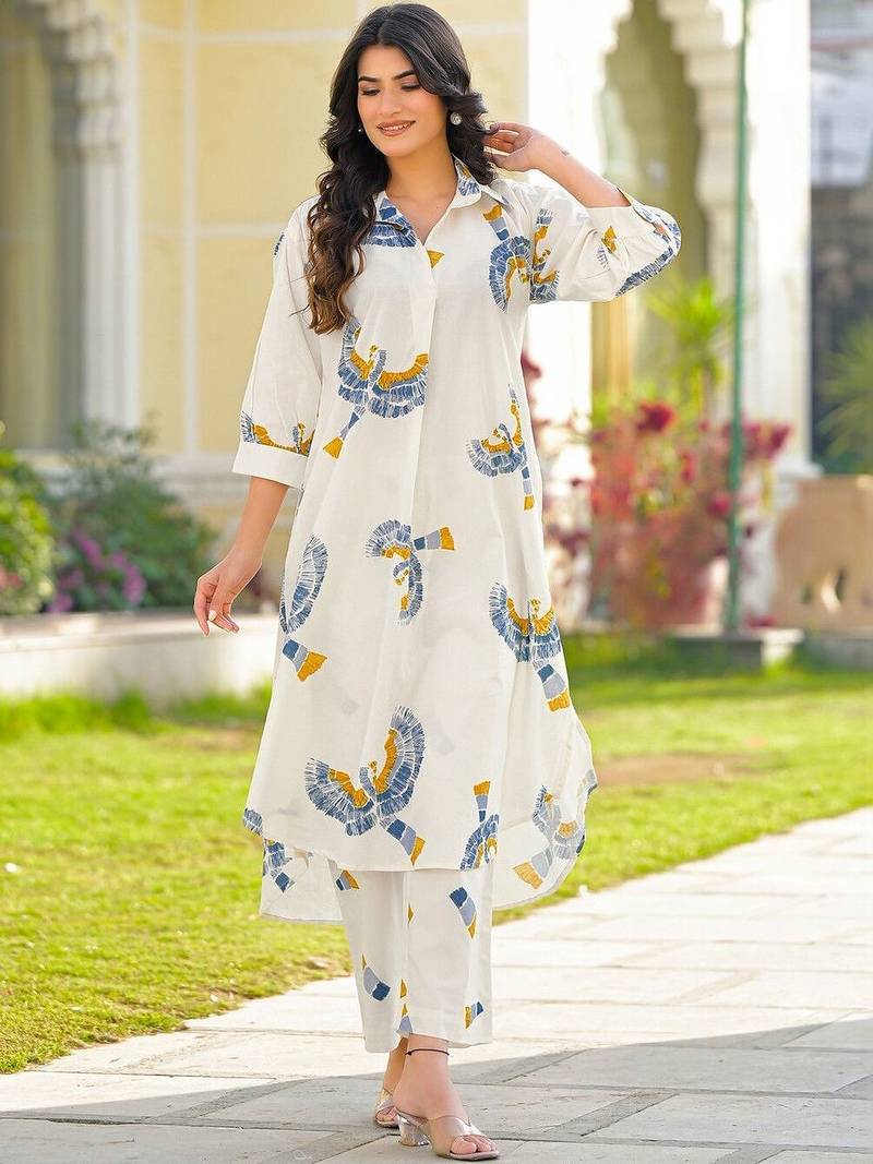 Printed Off White Cotton Co Ords for Women