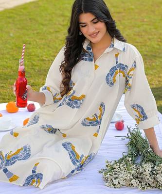 Printed Off White Cotton Co Ords for Women 5