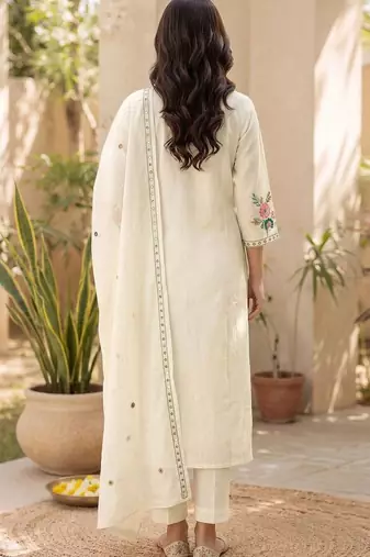 Women Floral Embroidered Regular Thread Work Pure Cotton Kurta with Trousers & With Dupatta