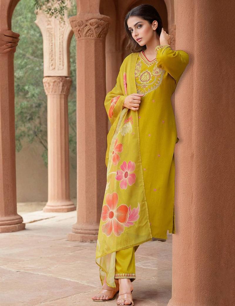Women Embroidered Straight Kurta Trousers With Dupatta