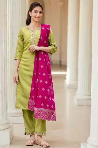 Women Ethnic Motifs Embroidered Kurta with Trouser & Dupatta