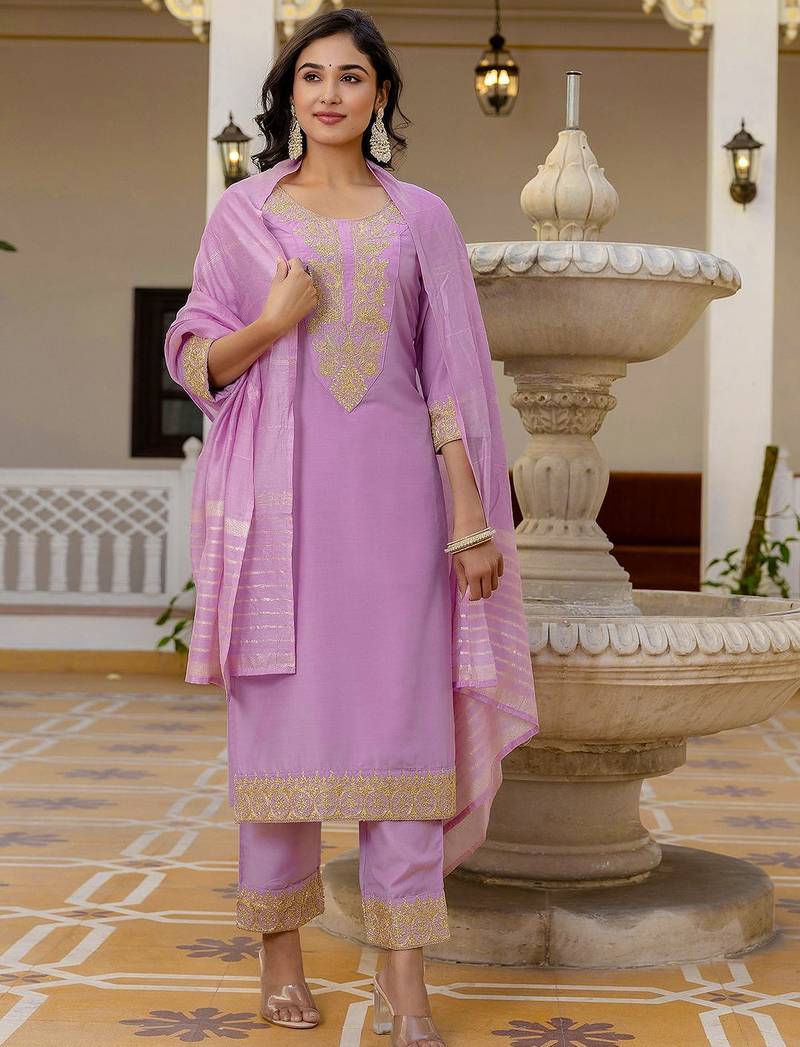 Women Floral Embroidered Kurta with Trousers & Dupatta