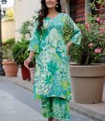 Printed Turquoise Viscose Rayon Co Ords for Women