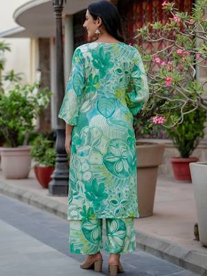 Printed Turquoise Viscose Rayon Co Ords for Women 3