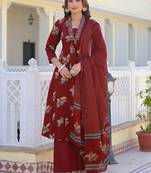 Women Ethnic Motifs Printed Regular Mirror Work Pure Cotton Kurta with Palazzos & With Dupatta