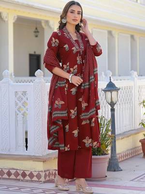 Women Ethnic Motifs Printed Regular Mirror Work Pure Cotton Kurta with Palazzos & With Dupatta 3