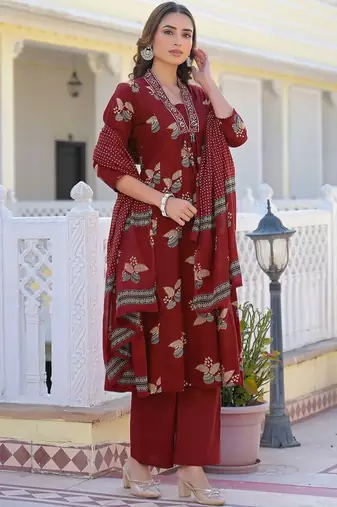 Women Ethnic Motifs Printed Regular Mirror Work Pure Cotton Kurta with Palazzos & With Dupatta