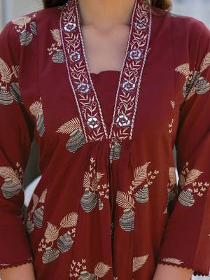 Women Ethnic Motifs Printed Regular Mirror Work Pure Cotton Kurta with Palazzos & With Dupatta 5
