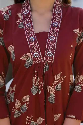 Women Ethnic Motifs Printed Regular Mirror Work Pure Cotton Kurta with Palazzos & With Dupatta