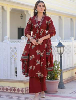 Women Ethnic Motifs Printed Regular Mirror Work Pure Cotton Kurta with Palazzos & With Dupatta 6