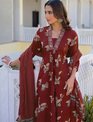 Women Ethnic Motifs Printed Regular Mirror Work Pure Cotton Kurta with Palazzos & With Dupatta 7