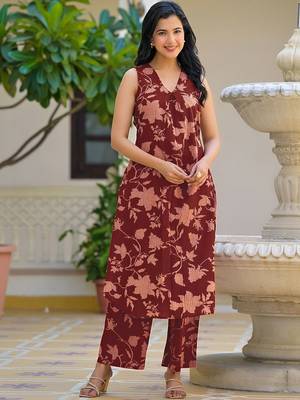 Printed Brown Cotton Co Ords for Women 3