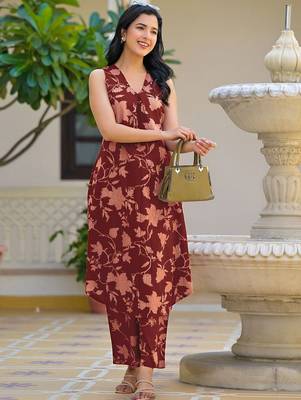 Printed Brown Cotton Co Ords for Women 6