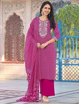 Women Bandhani Printed Regular Sequinned Kurta with Trousers & Dupatta 1