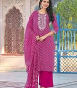 Women Bandhani Printed Regular Sequinned Kurta with Trousers & Dupatta