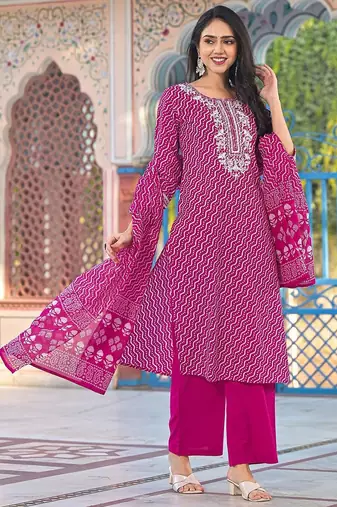 Women Bandhani Printed Regular Sequinned Kurta with Trousers & Dupatta