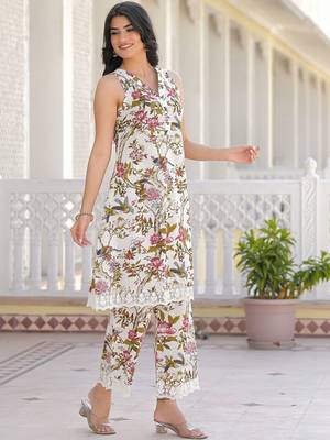 Printed Off White Cotton Co Ords for Women 3