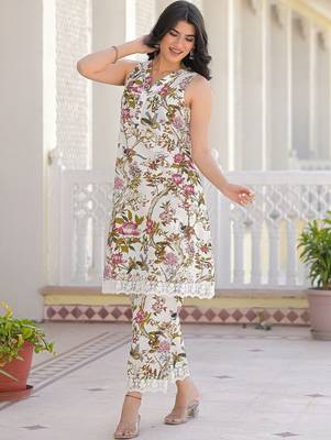 Printed Off White Cotton Co Ords for Women 6