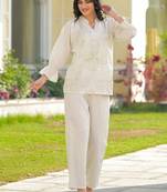 Embroidered Off White Cotton Blend Co Ords for Women