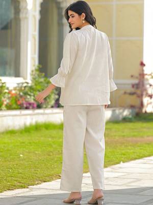 Embroidered Off White Cotton Blend Co Ords for Women 2