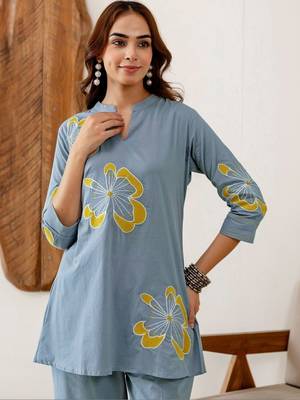 Embroidered Light Blue Viscose Rayon Co Ords for Women 2