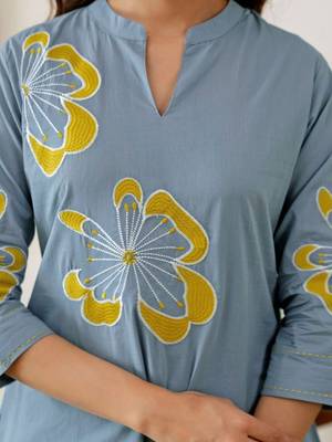 Embroidered Light Blue Viscose Rayon Co Ords for Women 3