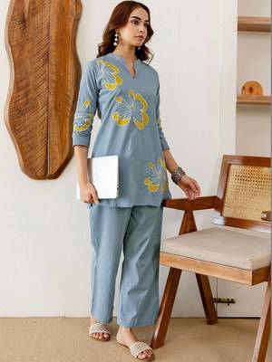 Embroidered Light Blue Viscose Rayon Co Ords for Women 5