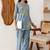 Embroidered Light Blue Viscose Rayon Co Ords for Women