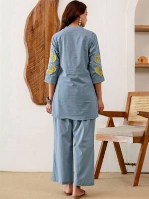 Embroidered Light Blue Viscose Rayon Co Ords for Women 6