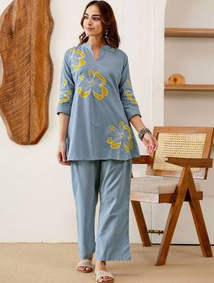Embroidered Light Blue Viscose Rayon Co Ords for Women 7