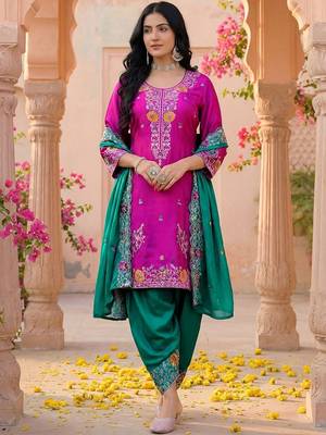 Women Ethnic Motifs Embroidered Regular Thread Work Kurta with Patiala & With Dupatta 1