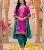Women Ethnic Motifs Embroidered Regular Thread Work Kurta with Patiala & With Dupatta