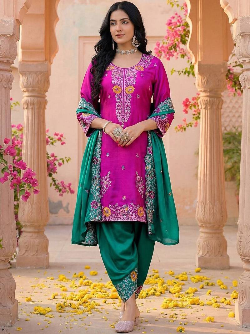 Women Ethnic Motifs Embroidered Regular Thread Work Kurta with Patiala & With Dupatta