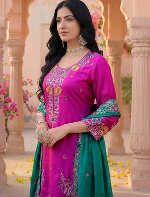 Women Ethnic Motifs Embroidered Regular Thread Work Kurta with Patiala & With Dupatta 2